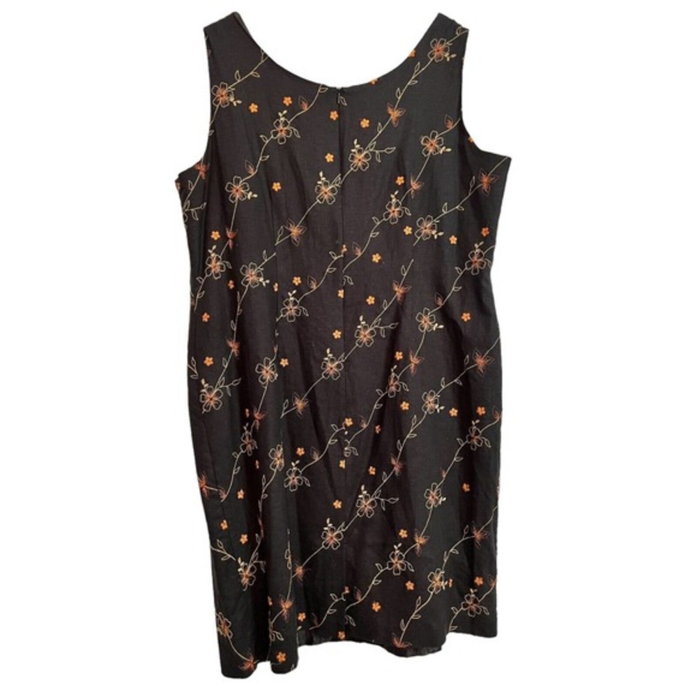 Vintage Betsy Lauren Dress Womens 20 Floral Sleeveless Black Embroidered Midi